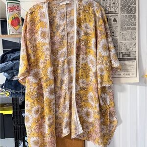 Maurices Mustard Floral Kimono one size